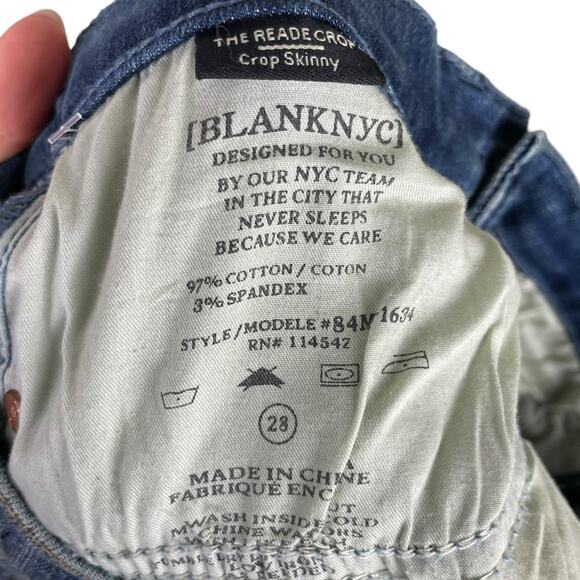 Blank NYC 28 Reade Crop Blue Medium Wash Denim Mid Rise Skinny Jeans Pockets - Picture 6 of 7